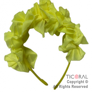 VINCHA CON 7 FLORCITAS TELA AMARILLO FLUO 